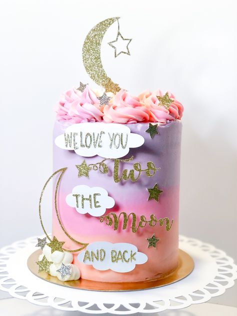 Two the moon and back Two The Moon And Back Cake, Luna First Birthday, Girly Space Cake, I Love You Two The Moon And Back Party, Two The Moon Birthday Theme, Two The Moon Birthday Cake Girl, Two The Moon And Back Birthday Party, Two The Moon Birthday Party Girl Cake, 2 The Moon Cake