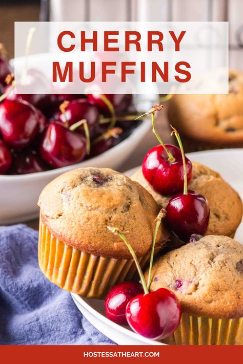 Our homemade Cherry Muffins Recipe makes soft and tender muffins bursting with flavor. They're fast and easy to make and use fresh or frozen cherries. Frozen Cherry Muffins, Easy Cherry Muffins, Fresh Cherry Muffins, Cherry Muffins Fresh, Cherry Muffins With Frozen Cherries, Fresh Sweet Cherry Recipes, Cherry Muffins Recipes, Recipes With Fresh Cherries, Sour Cherry Muffins