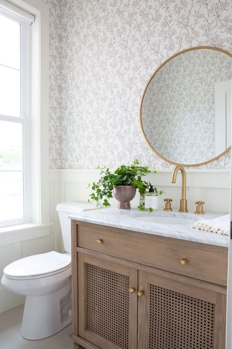 4 top home decor trends for 2021 - decorating looks that will take over 2021 and be everywhere by year's end. Studio Mcgee Bathroom, Mcgee Bathroom, Wallpaper Powder Room, Powder Room Remodel, Powder Room Wallpaper, Powder Room Decor, Powder Room Design, Bathroom Wallpaper, Room Remodeling