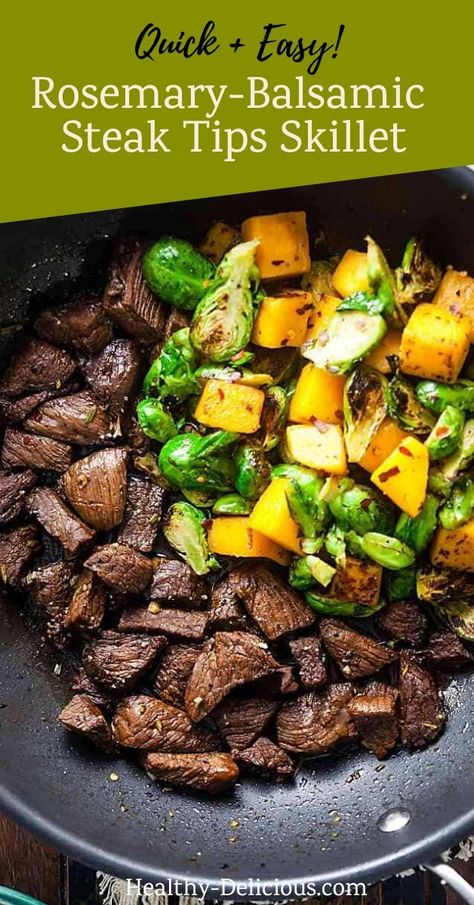 Balsamic Beef Tips, Balsamic Rosemary Beef Tips, Trader Joe’s Rosemary Beef Tips, Fall Grilling, Sirloin Tip Steak, Balsamic Steak, Steak Bites Recipe, Paleo Dinners, Meat Meals