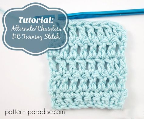 Tutorial: Alternate or Chainless DC Turning Stitch on Pattern-Paradise.com Strip Blanket, Crochet Exercise, Crochet Steps, Crochet Washcloths, Left Handed Crochet, Me Cover, Crochet Classes, Crochet Hack, Crochet Towel