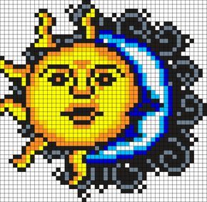 Sun And Moon Perler Perler Bead Pattern / Bead Sprite Rave Perler, Perler Bead Designs, Bead Templates, Modele Pixel Art, Rave Babe, Art Perle, Pony Bead Patterns, Perler Bead Templates, Hama Bead