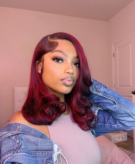 Short Burgundy Hair Bob, Burgundy Hairstyles For Black Women, Burgundy Hair Bob, Red Bob Black Women, Short Red Wig, Red Hair Black Women, Burgundy Bob Wig, Red Bob Wig, Hearing Things