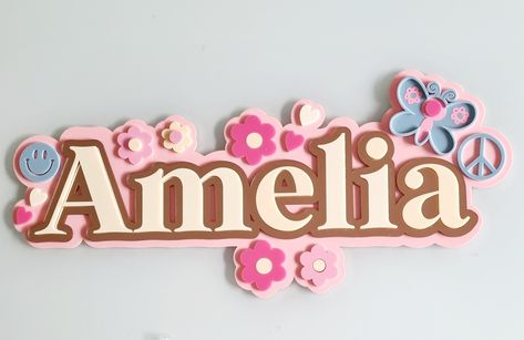 Hippie Names, Baby Room Signs, Boho Door, Styrofoam Art, Name Decorations, Door Plaque, Colour Colour, Hello Kitty Birthday, Door Plaques