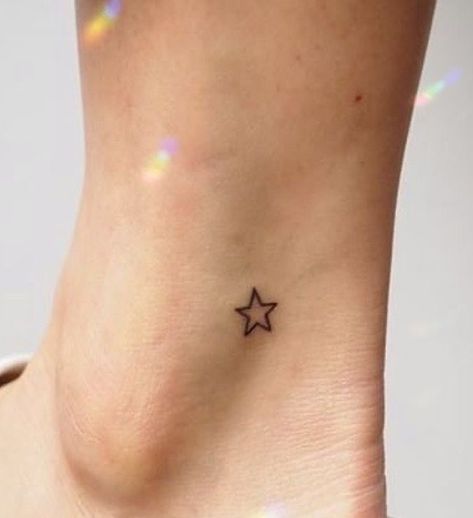 Mini Tattoo Star, Mini Tattoos Ankle, Star On Ankle Tattoo, Star Tattoos On Ankle, Filled In Star Tattoo, Mini Tattoos Star, Star Mini Tattoo, Ankle Star Tattoo, Tiny Ankle Tattoos For Women