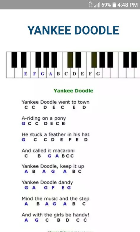 Yankee Doodle, Nursery Rhymes, Piano, Sheet Music Nursery Rhymes Piano Notes, Yankee Doodle Piano, Panio Music, Piano Sheet Music With Letters Popular, Xylophone Songs, Easy Piano Songs For Beginners, Piano Letters Songs, Piano Music For Kids, Xylophone Music