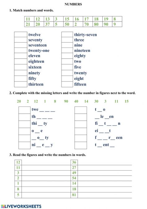 Numbers Exercises English, Numbers English Worksheet, Cardinal Numbers Activities, Write Numbers In Words Worksheet, Numbers Writing Worksheets, Activities About Numbers, Numbers In Words Worksheet, Cardinal Numbers Worksheets, Math In English