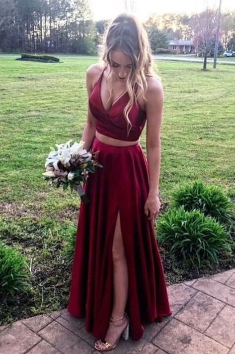 ac796a52db3f16bbdb6557d3d89d1c5adesc52546404ri Wine Red Prom Dress, Vestidos Color Vino, Burgundy Prom Dresses, Two Piece Prom Dress, Prom Dresses Burgundy, Red Prom Dress Long, Two Piece Prom, Burgundy Prom, Prom Dresses 2020