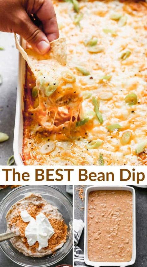 Mexican Theme Party Food, Best Bean Dip, Bean Dip Appetizer, Cheesy Bean Dip, Mexican Theme Party, Easy Delicious Appetizers, Bean Dip Recipe, Appetizers Easy Dips, Mexican Appetizers