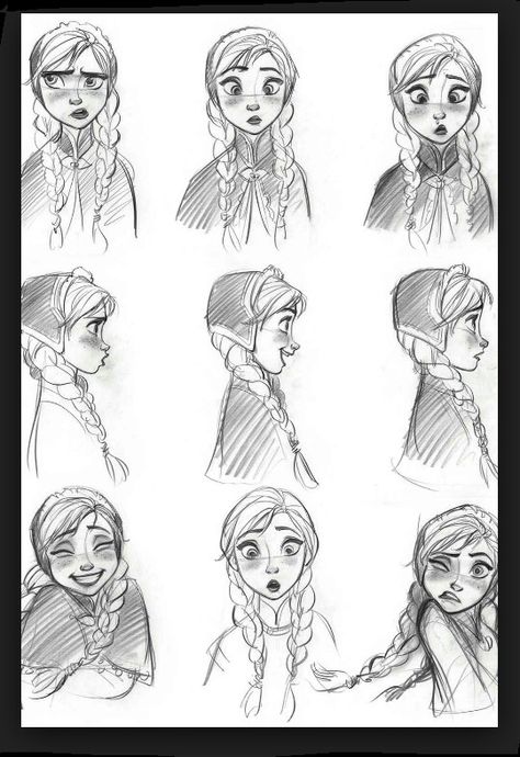 Frozen sketches of anna Character Design Facial Expressions, Disney Expressions, Disney Style Drawing, Mouth Cartoon, Character Design Disney, Concept Art Landscape, Disney Art Style, Comic Sketch, Facial Expressions Drawing