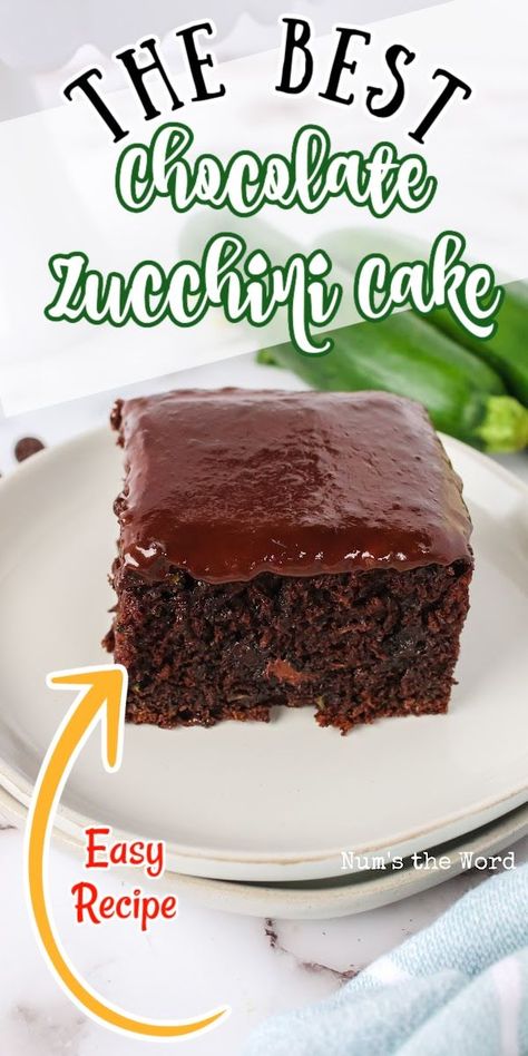 This Chocolate Zucchini Cake is a chocolate lover’s dream! It’s incredibly easy to make and a SUPER moist chocolate cake you can be proud of to serve to guests. Plus no one will guess there is zucchini hiding inside. #numstheword #zucchini #cake #dessert #chocolate #moist #delicious Chocolate Chocolate Chip Zucchini Cake, Chocolate Cake Zucchini, Choc Zucchini Cake Recipe, Best Zucchini Chocolate Cake, Pumpkin Zucchini Cake Recipe, Chocolate Zucchini Cake Recipes Moist, Chocolate Zucchini Cake 9x13, Zucchini Cake Chocolate, Zucchini Bread With Yellow Cake Mix Easy