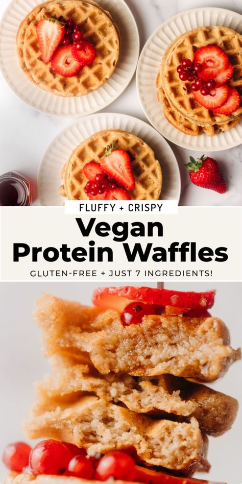 Vegan Protein Waffles (Gluten-Free) Quick High Protein Vegan Meals, Vegan Protein Waffles, Oat Waffles, Best Vegan Protein Powder, Feasting On Fruit, Vegan Gluten Free Breakfast, Vegan Entrees, Vegan Waffles, Vegan Breakfasts