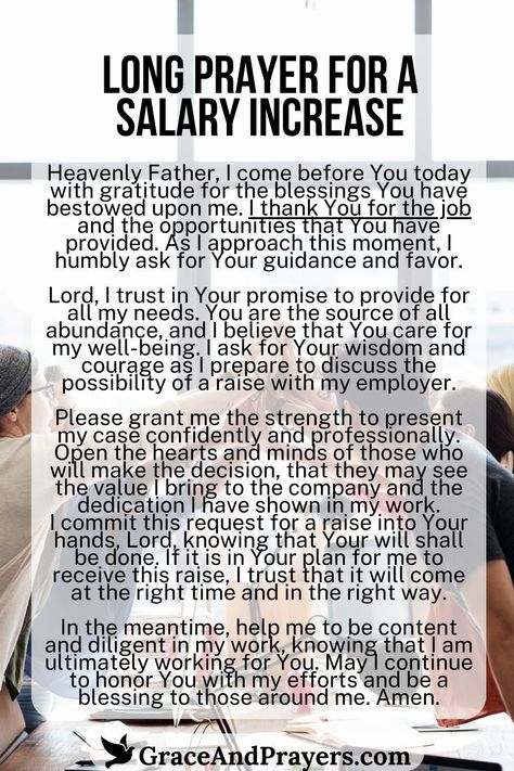 Embarking on the journey toward financial growth? Let prayer be your guide as you seek a salary increase, aligning your aspirations with divine wisdom and provision.  This long prayer is designed to accompany you as you navigate the path toward professional and financial advancement.   Elevate your financial journey with faith and prayer. Explore more at Grace and Prayers. Long Prayers, Fasting Prayers, Bible Verse Prayer, Prayer For Work, Financial Prayers, Learn The Bible, Deliverance Prayers, Personal Prayer, Everyday Prayers