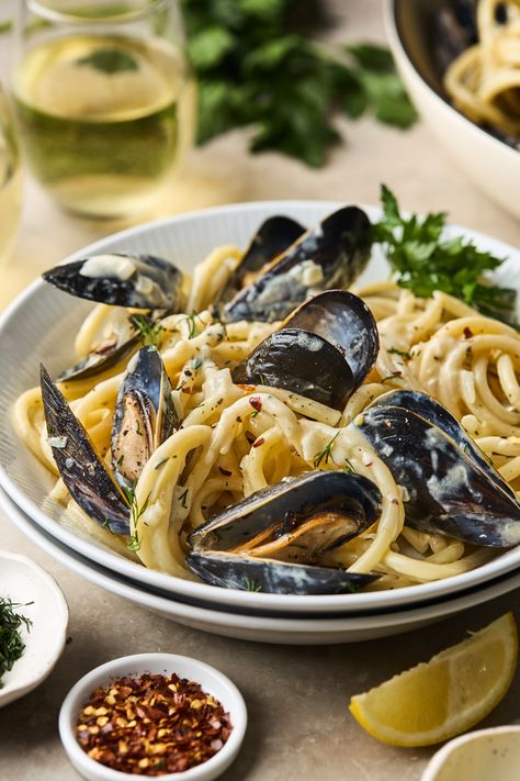 Seafood Pasta Mussels, Mussel Pasta White Wine, Mussel Linguine Recipe, Linguini With Mussels, Seafood Pasta With Mussels, Angel Hair Pasta With Mussels, Mussels Spaghetti Recipe, Pasta With Muscles, Recipes With Muscles