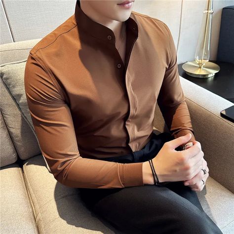 Streetwear Blouse, Business Dress Shirts, Fits Streetwear, Formal Shirt Dress, Stand Collar Shirt, Streetwear Shirts, Spandex Shirts, Business Dress, Business Casual Dresses