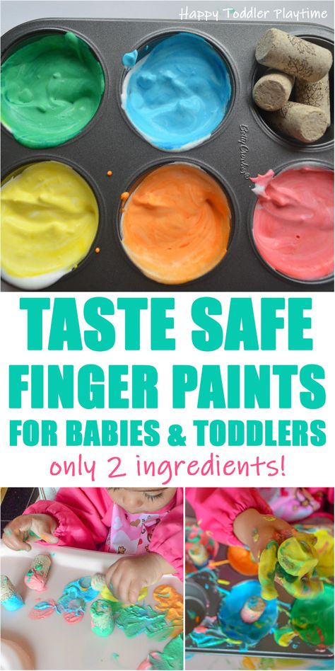 Two Ingredient Taste Safe Finger Paint - HAPPY TODDLER PLAYTIME My Body Activities For Infants, Taste Safe Crafts, Taste Safe Finger Paint, Fun Activities For Infants, Toddler Crafts For Mom, Taste Safe Paint For Babies, All About Me Messy Play, Messy Sensory Play Toddlers, Taste Activities For Toddlers