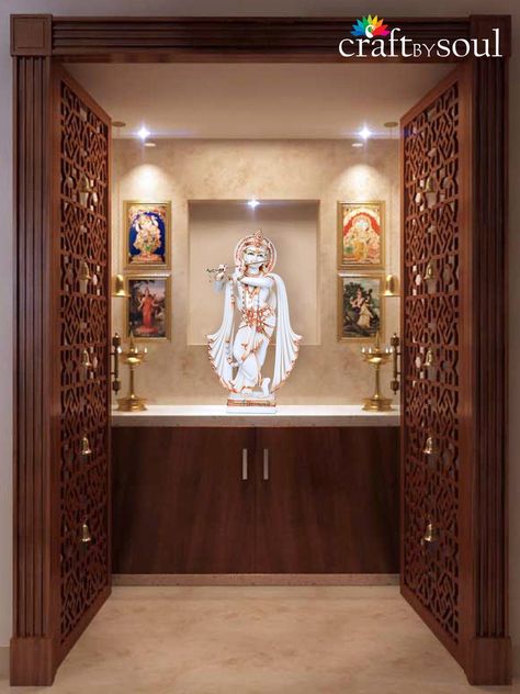 Mandir In Bedroom, Pooja Room Tiles Design, Pooja Room Designs, Room Tiles Design, Pooja Door Design, Mandir Design, Temple Design For Home, Pooja Mandir, Pooja Room Door Design