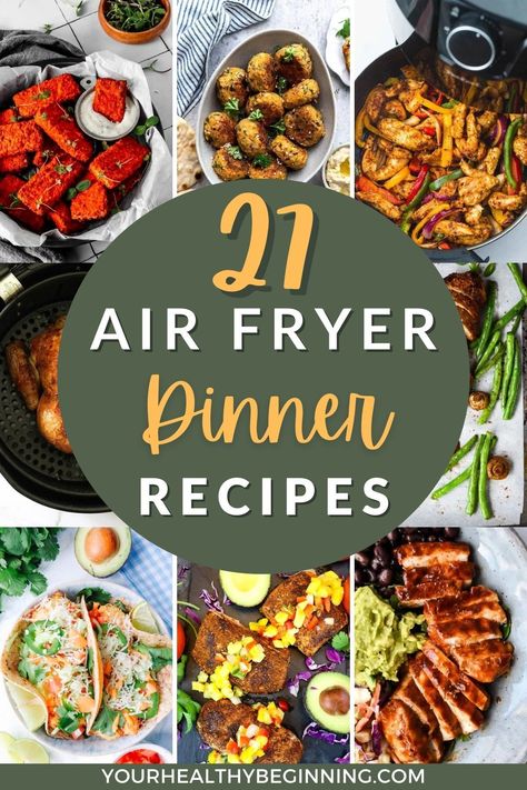 Dinner doesn't have to be a chore! With these 27 easy and healthy air fryer dinner recipes, you can whip up delicious meals with minimal effort. From air fryer chicken to air fryer salmon and veggies, these recipes will give you the motivation you need to make nutritious dinners with ease. Want to learn more? Head over to Your Healthy Beginning to read the full post! Air Fry Dinner Recipes For Family, Air Fried Dinner Recipes, Dinner Ideas In The Air Fryer, Air Fryer College Recipes, Healthy Dinner Recipes Airfryer, Dinner Recipes In The Air Fryer, Quick Healthy Dinner Air Fryer, Easy Healthy Dinner Recipes For Two Air Fryer, Dinners In Air Fryer