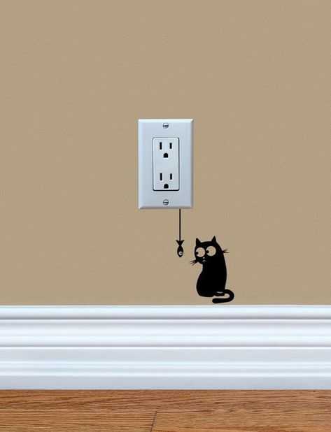 Light Switch Art, Cat Staring, Wall Outlet Covers, Circle Artwork, Fish Funny, Bubble Drawing, Light Switch Sticker, Funny Vinyl Decals, Tom Y Jerry