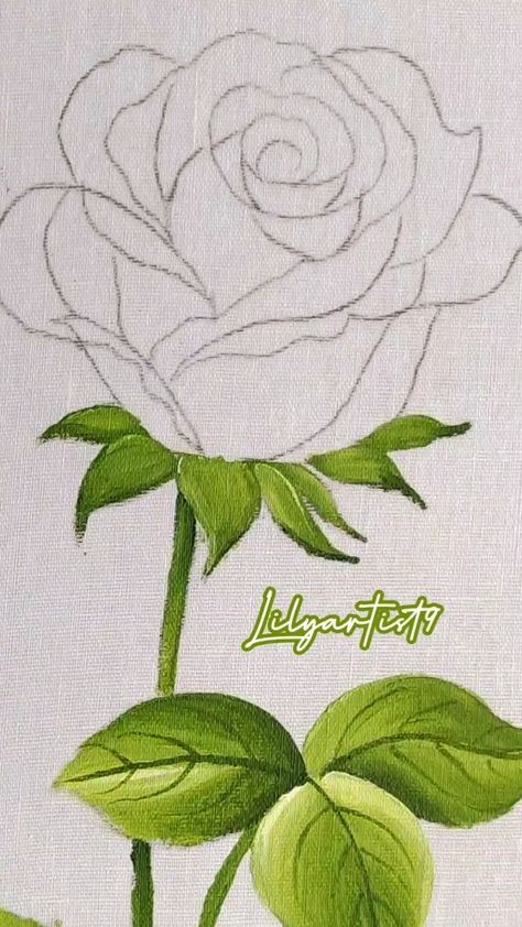 Fabric cloth painting| botanical art | Painting Rose flower on cloth YouTube - Lily artist fabric Works ( Fabric painting, acrylic painting, painting) | Instagram Rose Leaves Painting, Rose Canvas Painting, Rose Acrylic Painting, Rose Painting Acrylic, Slow Video, Lily Drawing, Painting Instagram, Cloth Painting, Lilies Drawing