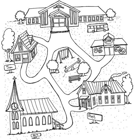 How To Draw A Village On A Map, Ideal Community Drawing Easy, Community Drawing Ideas, How To Draw A Village, Community Drawing Sketch, Community Drawing Easy, Village Map Drawing, Town Drawing Easy, Community Map Drawing