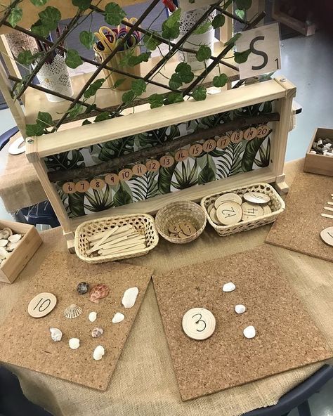 Reggio Learning Centres, Numeracy Area Eyfs, Learning Centre Ideas, Maths Station Eyfs, Curiosity Approach Maths Area, Natural Maths Area Eyfs, Reggio Maths Area, Preschool Maths Area, Math Area Preschool