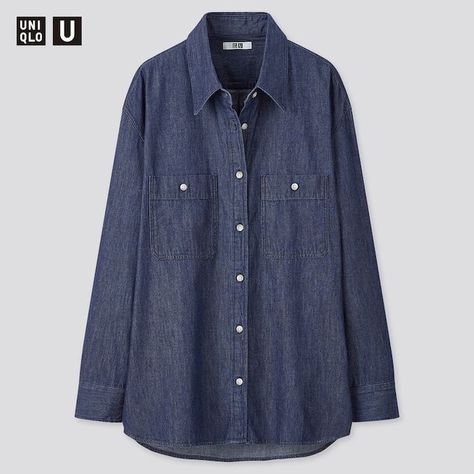 Uniqlo U, Oversized Long Sleeve Shirt, Black Button Up Shirt, Christophe Lemaire, Oversized Button Down Shirt, Uniqlo Tops, Uniqlo Women, Checked Blazer, Casual Design