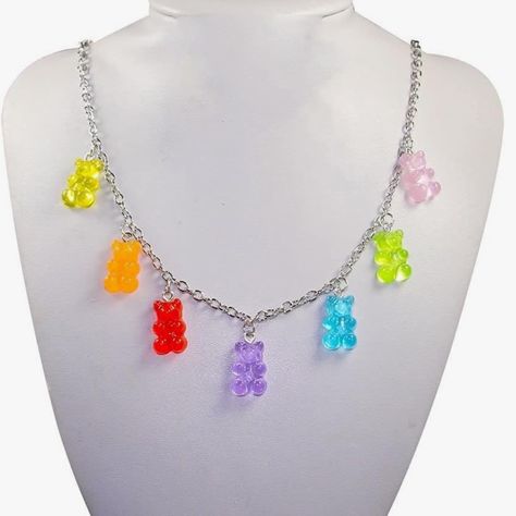 Gorgeous Gummy Bears Silver Necklace - Y2k Fashion Jewelry Nwt Add A Pop Of Color To Any Outfit With This Cute Rainbow Colors Gummy Bear Necklace! There Are 7 Bear Charms That Dangle From A Stainless Steel Chain. The Gummy Bears Are Made Of Resin. This Statement Piece Would Make A Perfect Addition To Your Jewelry Collection Or Be The Best Gift For Someone You Love. Smoke Free Home With Next Day Shipping From Sc. Keywords Gummy Bear Necklace, Colorful Choker, Bright Jewelry, Rhinestone Choker, Te Candy Necklace Aesthetic, Gummy Bears Jewelry, Decora Necklace, Gummy Bear Jewelry, Candy Accessories, Gummy Bear Necklace, Colorful Choker, Playful Jewelry, Bright Jewelry