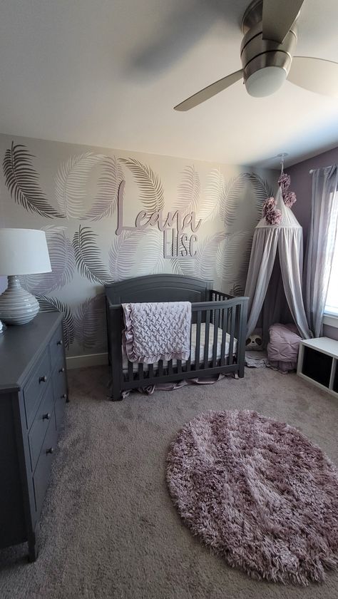 Purple Baby Rooms, Canopy Nook, Baby Bedroom Furniture, Purple Nursery Girl, Lilac Gray, Purple Nursery, Girl Nursery Themes, Baby Room Organization