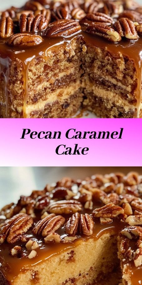 Upside-Down Caramel Pecan Cake: A delicious dessert with a rich caramel topping and pecans for the perfect crunch. Easy to make and impossible to resist! Caramel Pecan Cake Recipe, Caramel Crunch Cake Recipe, Caramel Pecan Upside Down Cake, Caramel Crunch Cake, Caramel Pecan Cake, Pecan Caramel Cake, Caramel Crunch, Crunch Cake, Pecan Cake