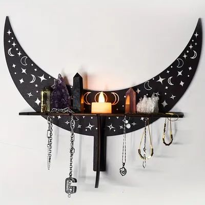 Decorative Items For Home - Free Returns Within 90 Days - Temu Moon Candle, Displaying Crystals, Crystal Shelves, Dark House, Wall Hanging Shelves, Dark Home Decor, Goth Home, Goth Home Decor, Wall Candle Holders