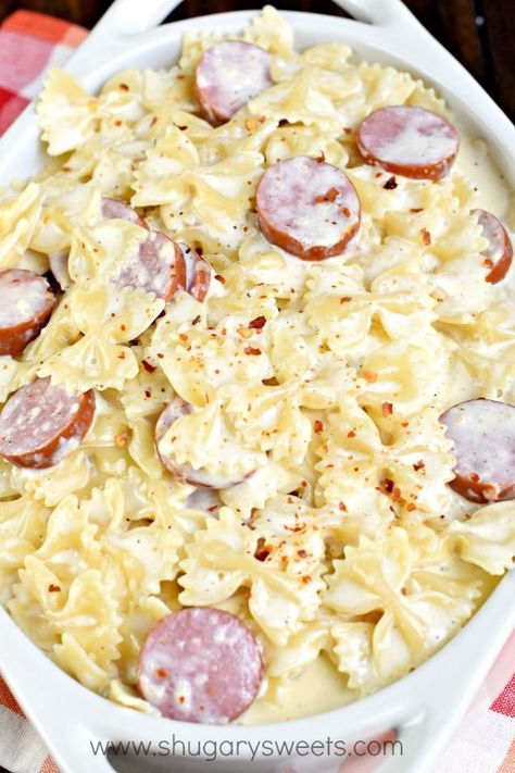 Sausage Alfredo Pasta, Sausage Alfredo, Hamburger Casseroles Recipes, Resep Pasta, For Dinner, Pasta Recipes Alfredo, Pasta Alfredo, Recipes Sausage, Recipes For