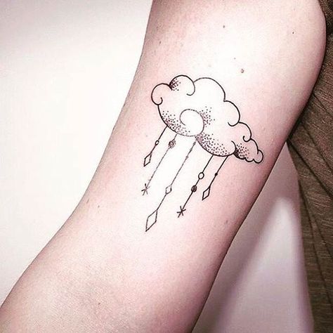 love this little cloud, though perhaps a dagger or sword hanging from it and an umbrella below? Small Cloud Tattoo, Rain Cloud Tattoos, Cloud Tattoo Ideas, Cloud Tattoos, Cloud Tattoo Design, Rain Tattoo, Kunst Tattoos, Cloud Tattoo, Disney Tattoo