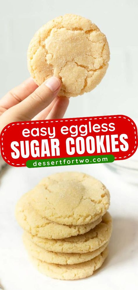 Satisfy your sweet treat craving with these egg-free Christmas cookies! Even the kids can help you make a small batch of these Eggless Sugar Cookies. So the next time you're out of eggs, try this holiday baking recipe! Egg Free Gluten Free Cookies, Eggless Christmas Cookies Recipes, Gluten Free Egg Free Sugar Cookies, Easy Cookies Without Eggs, Christmas Cookies Without Eggs, Sugar Cookie No Egg, Eggless Lemon Cookies, No Egg Sugar Cookie Recipe, How To Make Cookies Without Eggs