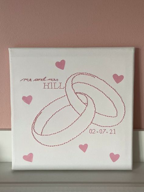 Engagement Canvas Painting, Wedding Painting Ideas Gift, Diy Wedding Painting Canvas, Diy Pictures On Canvas, Canvas Painting And Embroidery, Embroidery On Canvas Ideas, Painting For Husband, Paintings For Wedding Gifts, Wedding Gift Painting Ideas