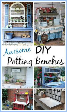 Potting Bench Ideas Diy, Diy Potting Table, Potting Benches Diy, Garden Diy Decoration Ideas, Potting Bench Ideas, Diy Potting Bench, Potting Bench Plans, Outdoor Potting Bench, Potting Benches