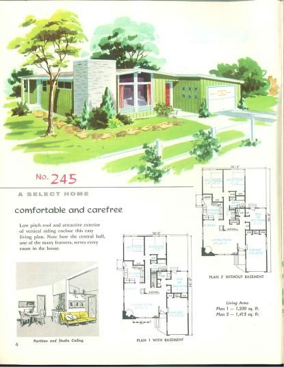 1950s House Floor Plans, Vintage House Plans Mid Century Homes, Midcentury House Plans, House Plans Mid Century, 1960s Homes, Mid Century Homes, Mcm Architecture, Mid Century House Plans, Usonian House