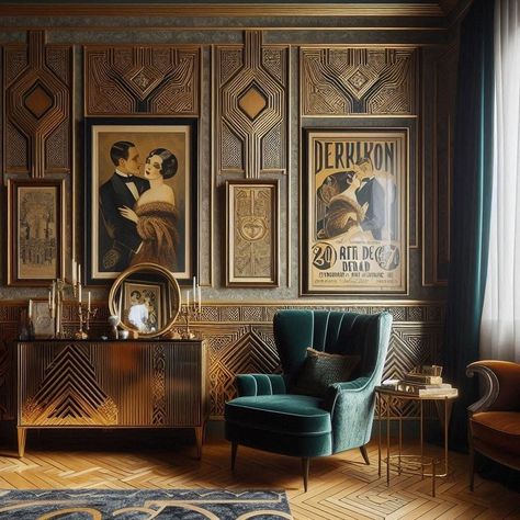 Hallway Art Deco, 1920s Art Deco Aesthetic, Apartment Art Deco, 20s Interior Design, Art Deco Closet, Gatsby Interior Design, Art Deco Interior 1920s, Art Deco Living Room Ideas, Salon Art Deco