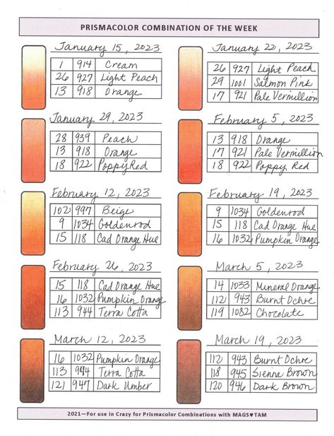 Mags Tam Prismacolor Combination of the Week Winter 2023: Orange #2 Series: Ten Color Combinations featuring tones of Orange Coloring Combinations, Prismacolor Combos, Coloring Stuff, Color Theory Art, Blending Colored Pencils, Colouring Inspiration, Gardens Coloring Book, Prismacolor Art, Colored Pencil Tutorial