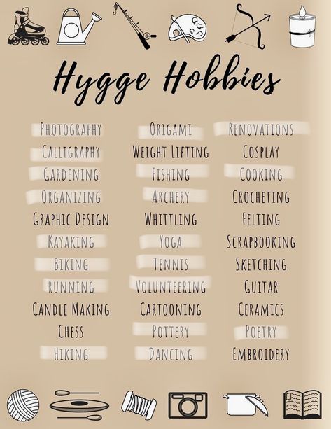 #HyggeHobbies #Hygge #Hobbies Organisation, Nee Hobbies To Try, Hobbies To Give Ocs, Hobbies For Overthinkers, Hobbies For Creativity, Random Hobbies To Try, What Hobbies To Try, Best Hobbies Ideas, Cool Hobbies To Get Into