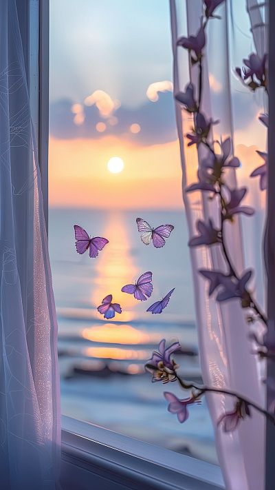 A white window with purple butterflies - 4 wallpapers from Interiors section Butterfly Pictures Aesthetic, Śéxý Wallpaper, Butterflies Wallpaper Aesthetic, Asthetic Picture Wallpaper Computer, Purple Butterfly Wallpaper Aesthetic, Purple Nature Aesthetic, Image For Dp, Purple And White Aesthetic, Wallpaper For Dp