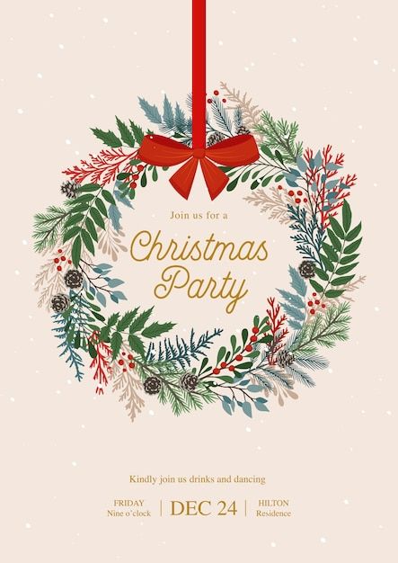 Christmas wreath with holly berries, mis... | Premium Vector #Freepik #vector #christmas-pine #christmas-branch #christmas-floral #christmas-new-year Christmas Bouquet Illustration, Holiday Wreath Illustration, Merry Christmas Invitation Card, Christmas Party Card Invitation, Wreath Christmas Card, Christmas Wreaths Illustration, Christmas Floral Illustration, Christmas Wreath Doodle, Christmas Party Invitations Ideas