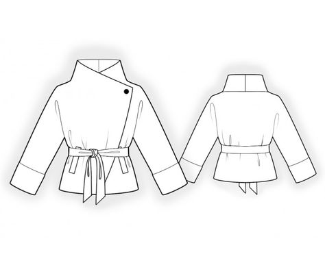 Wrap Jacket Pattern, Coat Sewing Pattern, Coat Sewing, Jacket Sewing, Coat Pattern Sewing, Clothing Sketches, Jacket Pattern Sewing, Garment Industry, Hand Embroidery Projects