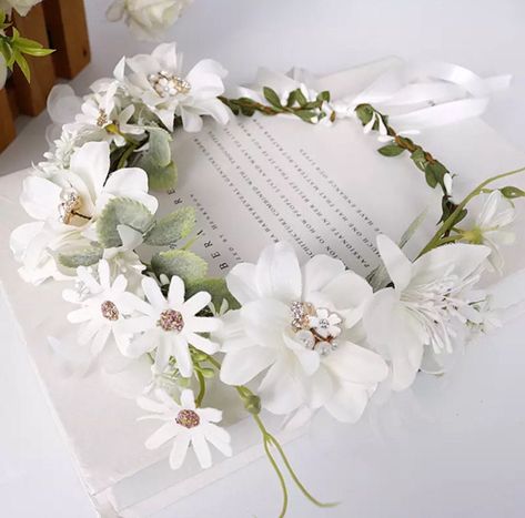 Material : SILK White Flower Headpiece, Flower Crown Bride, Floral Crown Wedding, Bride Headband, Floral Accessories Hair, Wreath Decoration, Wedding Wreaths, Bride Flowers, Flower Headpiece