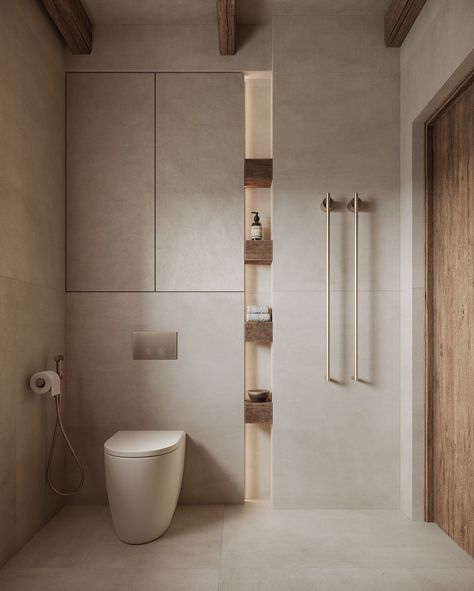 Yana Prydalna | Organic Wabi-Sabi Bathroom. Rate this design properly! 🙏🏽 Step into a serene retreat where simplicity and natural beauty merge… | Instagram Bathroom Design Minimal, Wabi Sabi Apartment Interior Design, Wabi Sabi Toilet Design, Wc Bathroom Design, Wabi Sabi Interior Bathroom, Mini Bathroom Design, Wabisabi Bathroom, Wabi Sabi Toilet, Yana Prydalna