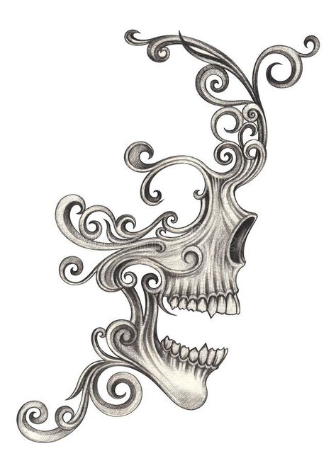 Cool Skull Drawings, Cool Tattoo Drawings, Skull Art Drawing, Skulls Drawing, Dark Art Tattoo, Tattoo Style Drawings, Tattoo Design Book, Skull Tattoo Design, Skull Artwork