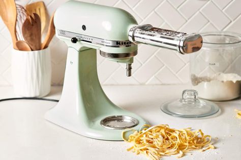 How To Clean a KitchenAid Pasta Attachment | Kitchn Kitchenaid Stand Mixer Attachments, Kitchenaid Pasta, Make Your Own Pasta, Kitchen Aid Recipes, Pasta Roller, Noodle Maker, Countertop Appliances, Kitchenaid Stand Mixer, Pasta Machine