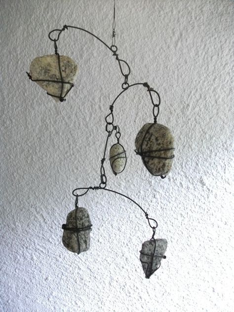 Beach stone Mobile by CharestStudios | projects to think on Kinetic Art, Wire Craft, Stone Mobile, Mobile Art, Sculpture Metal, Cubic Zirconia Jewelry, Beach Stones, Wire Sculpture, Wire Crafts