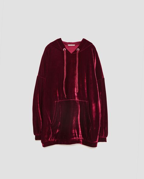 Velvet HOODED SWEATSHIRT from Zara Casual Pajamas, Velvet Hoodie, Autumn Sleeve, Burgundy Velvet, Kangaroo Pocket Hoodie, Pocket Hoodie, Causual Outfits, Hoodie Pullover, Women Plus Size