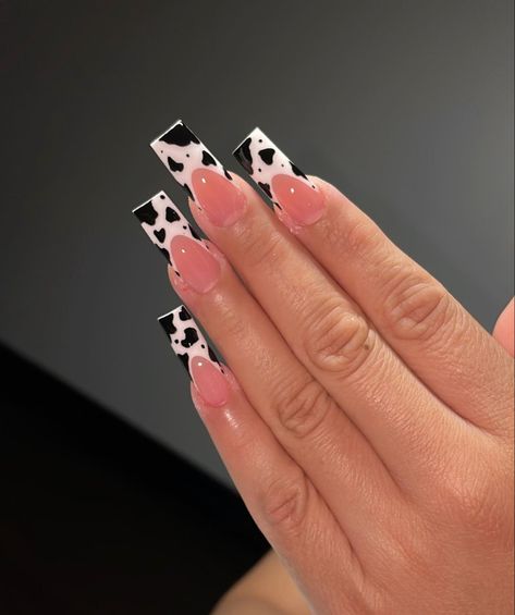 Classic Nail Designs, Western Nails, Cow Nails, French Tip Nail Designs, French Tip Acrylic Nails, Classic Nails, Animal Print Nails, Acrylic Nails Coffin Pink, Tip Nails